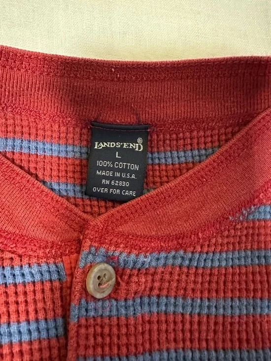 Lands' End Red and Blue Striped Henley Knit Top - Picture 2 of 3